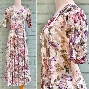 Vintage 90s Floral Lace Midi Dress